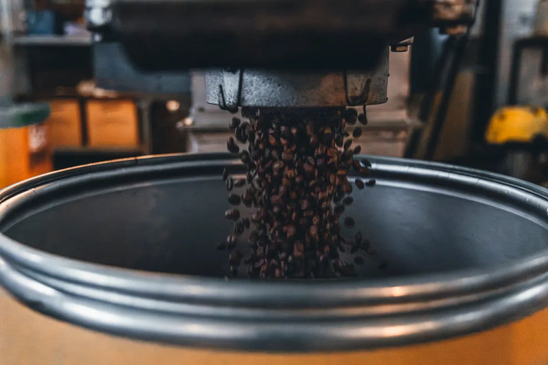 NOVOLD COFFEE ROASTERSの焙煎豆が缶に落下する躍動感ある瞬間